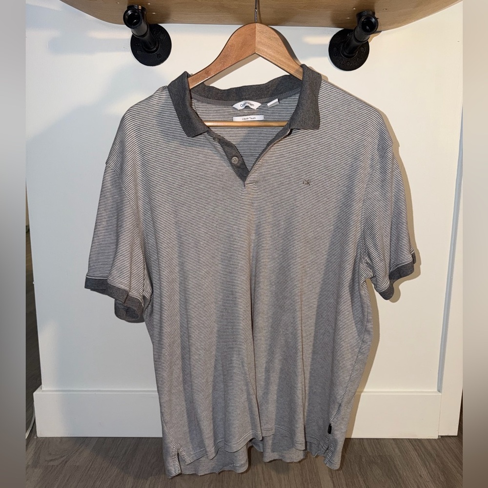 Men's Calvin Klein Grey Striped Polo Shirt